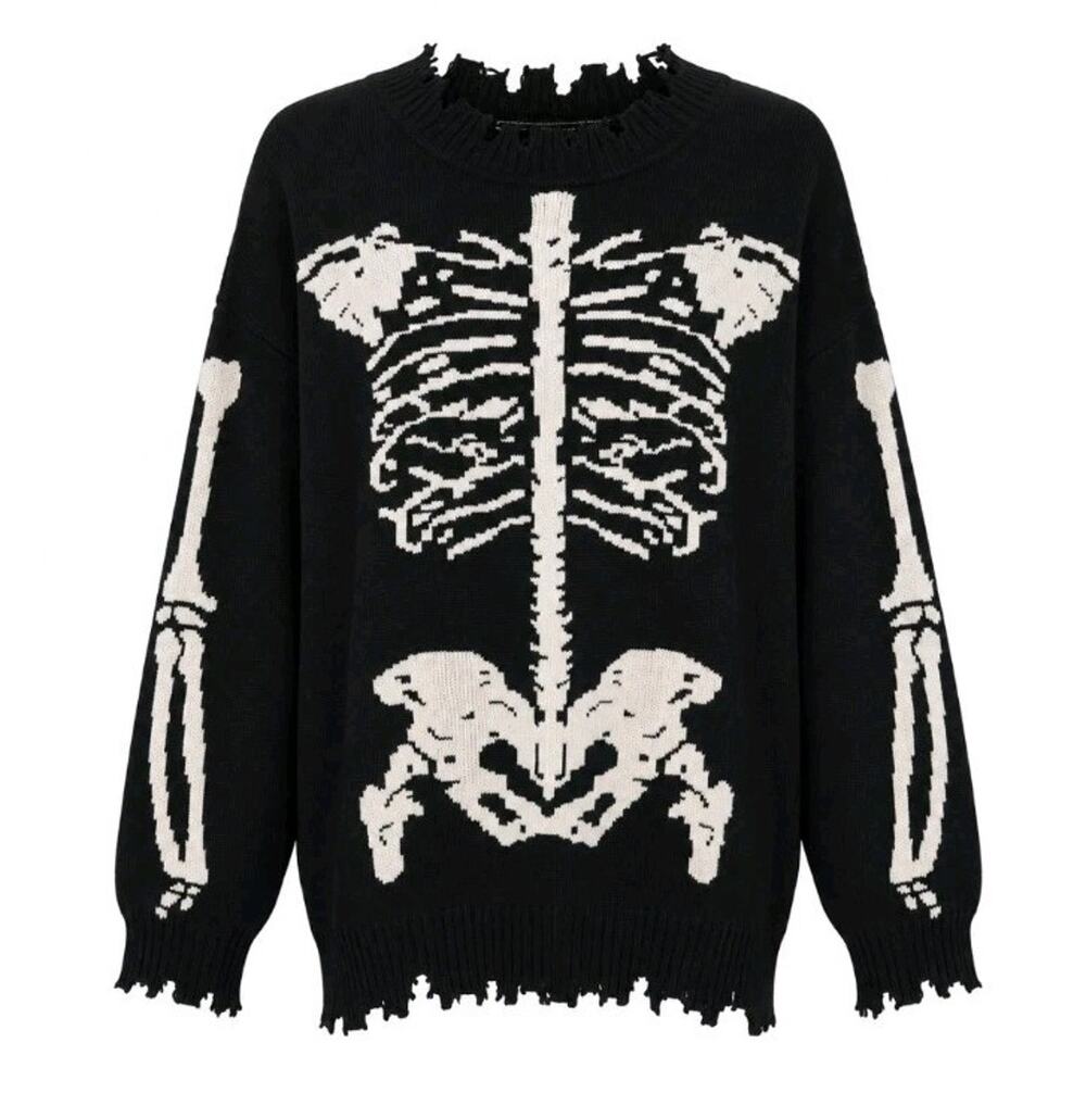 Dolls Kill Fractured Fate Skeleton Sweater Goth Grunge Halloween Oversized XS